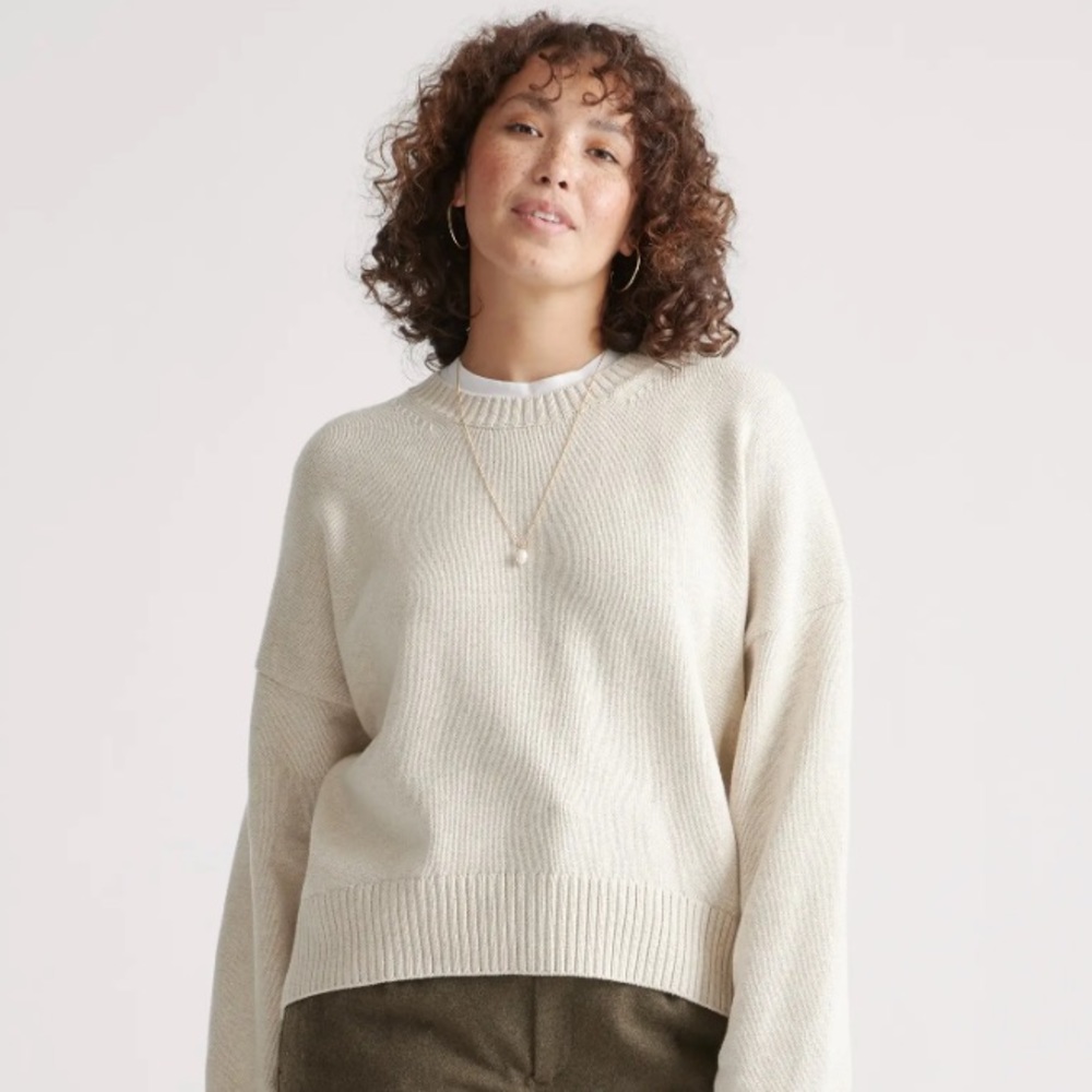 Quince 100% Organic Cotton Boyfriend Crew Sweater Speckled Beige Medium